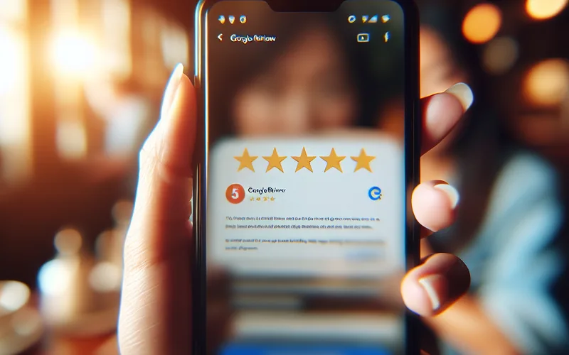 Google recenzije i lokalni SEO autoritet Kupac ostavlja pet-zvezdičnu Google recenziju lokalnom biznisu na pametnom telefonu