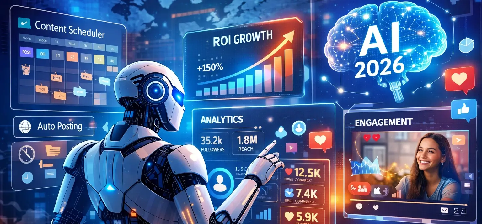 Vođenje društvenih mreža uz pomoć AI alata u 2026 – automatizacija objava, analiza publike i optimizacija sadržaja za bolje rezultate na Instagramu, Facebooku i drugim mrežama.