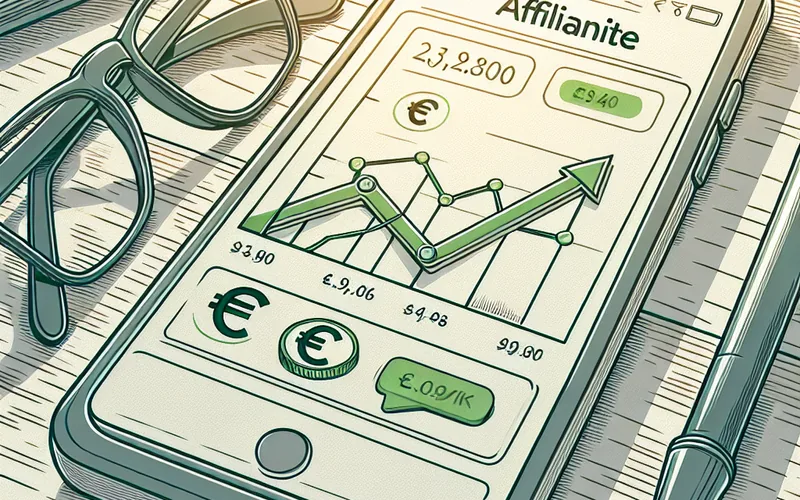 Prikaz affiliate marketing izveštaja klika i zarade u eurima na ekranu pametnog telefona