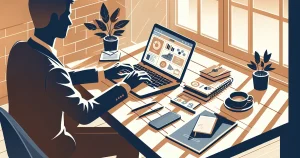 Kako pokrenuti web shop od nule: preduzetnik podešava WooCommerce prodavnicu na laptopu