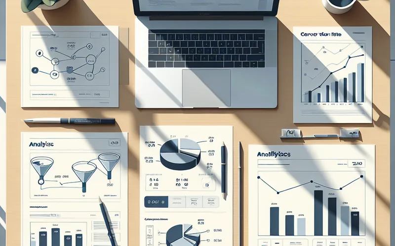 Pregled ključnih KPI metrika digitalnog marketinga na printanim izveštajima i laptop ekranu