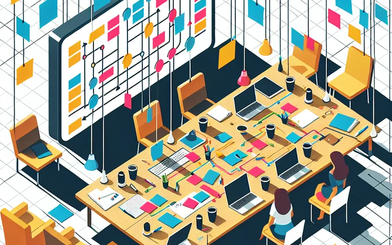 Tim planira implementaciju marketing levka na beloj tabli sa post-it beleškama
