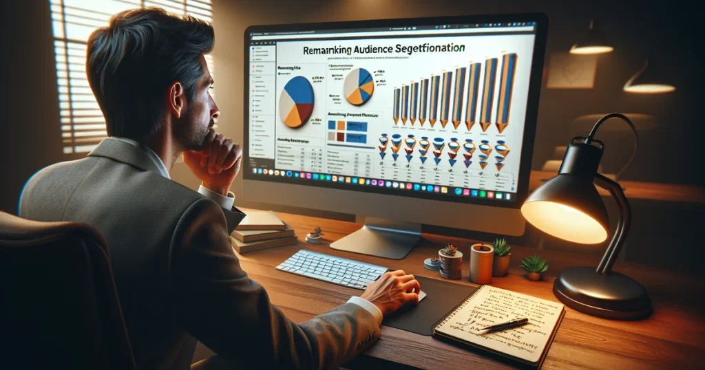 Remarketing kampanje: segmentacija publike na monitoru u modernom marketinškom uredu