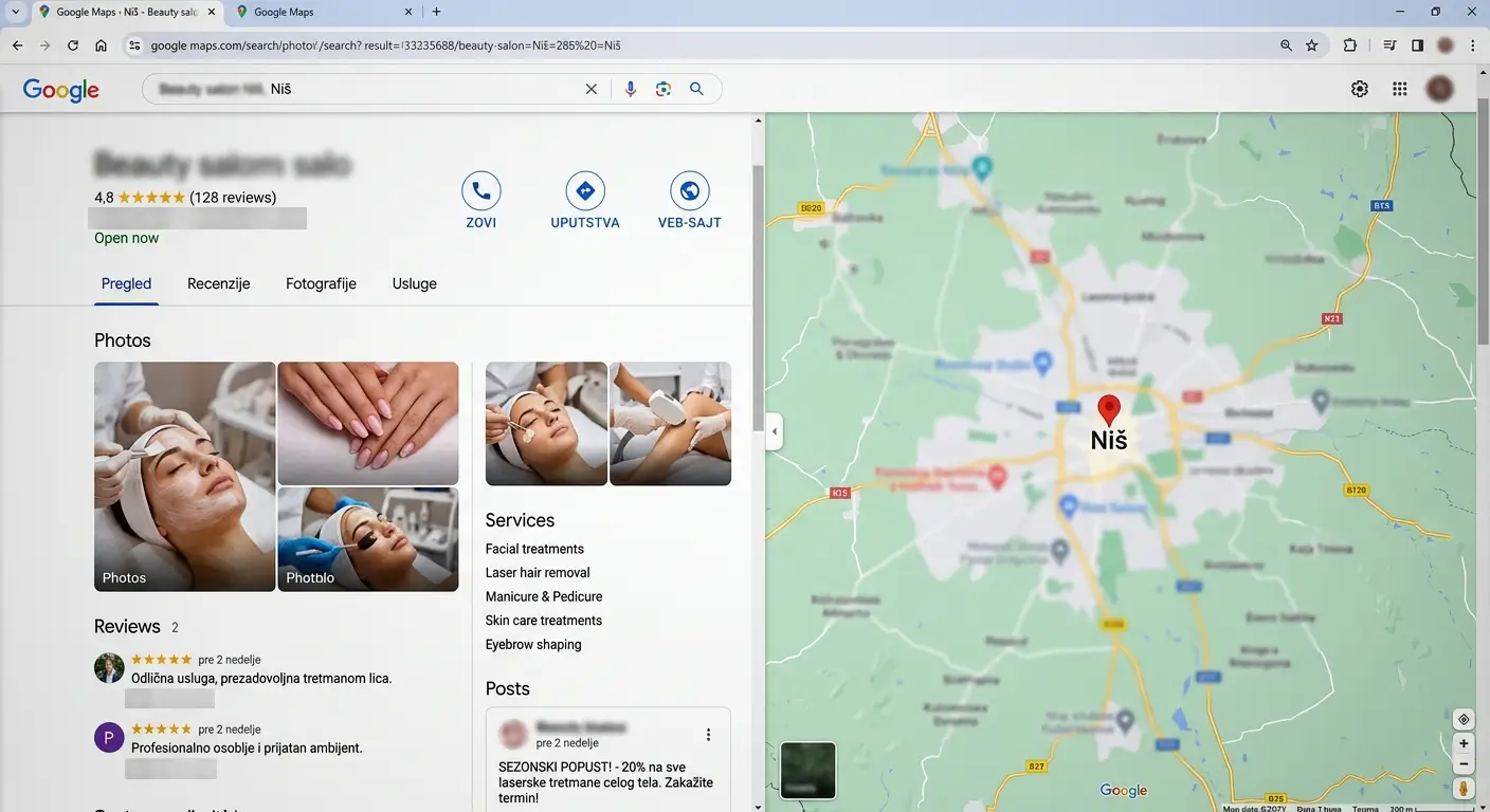 Google Business Profil kozmetičkog salona - lokalna SEO prezentacija